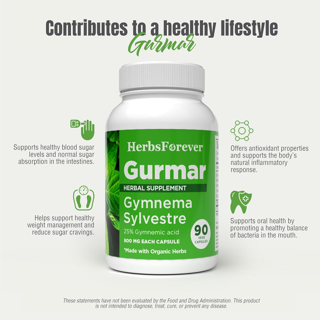 Gurmar Capsules – Gymnema Sylvestre – Herbal Supplement – 90 Capsules (Pack of 2)