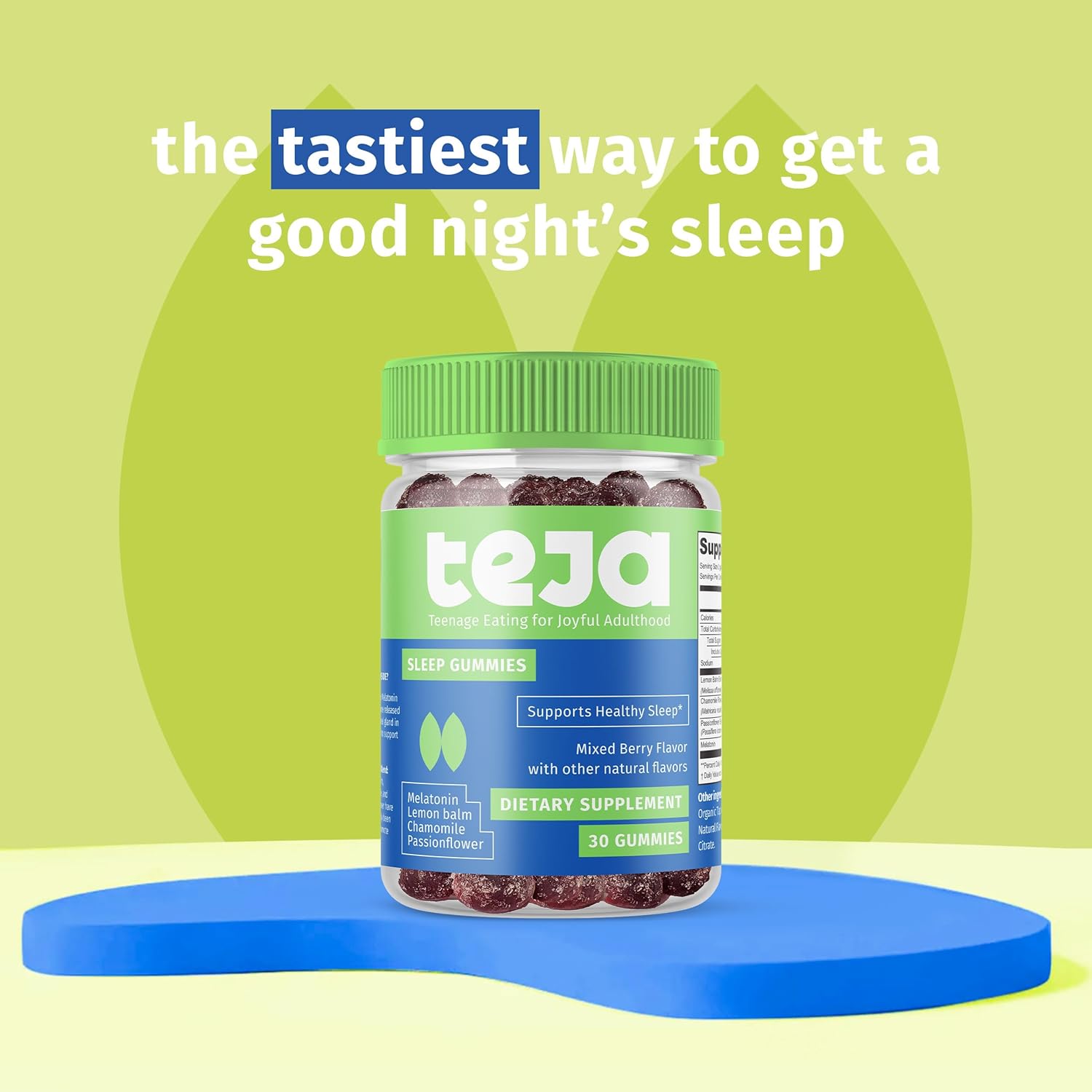 TEJA Sleep Support Gummies for Teens and Adults, 0.3mg Melatonin Chewable Gummy, Melatonin Chewable, 30 Gummies