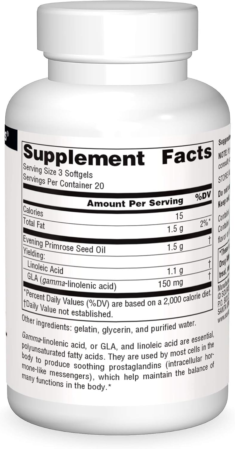Source Naturals Evening Primrose Oil - Hexane-Free - 500mg - GLA Yield: 50 mg - Cold-Pressed - 60 Softgels