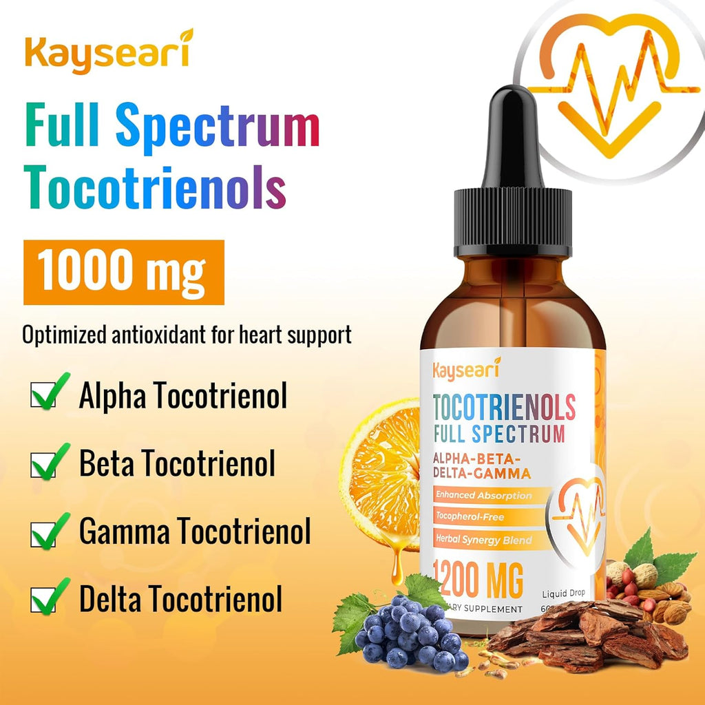 Full Spectrum of Tocotrienols Supplement 1200mg- Tocotrienol Vitamin E Liquid,Tocopherol-Free - Superior Antioxidant Blend - Higher Absorption - 2 fl oz,30 Servings