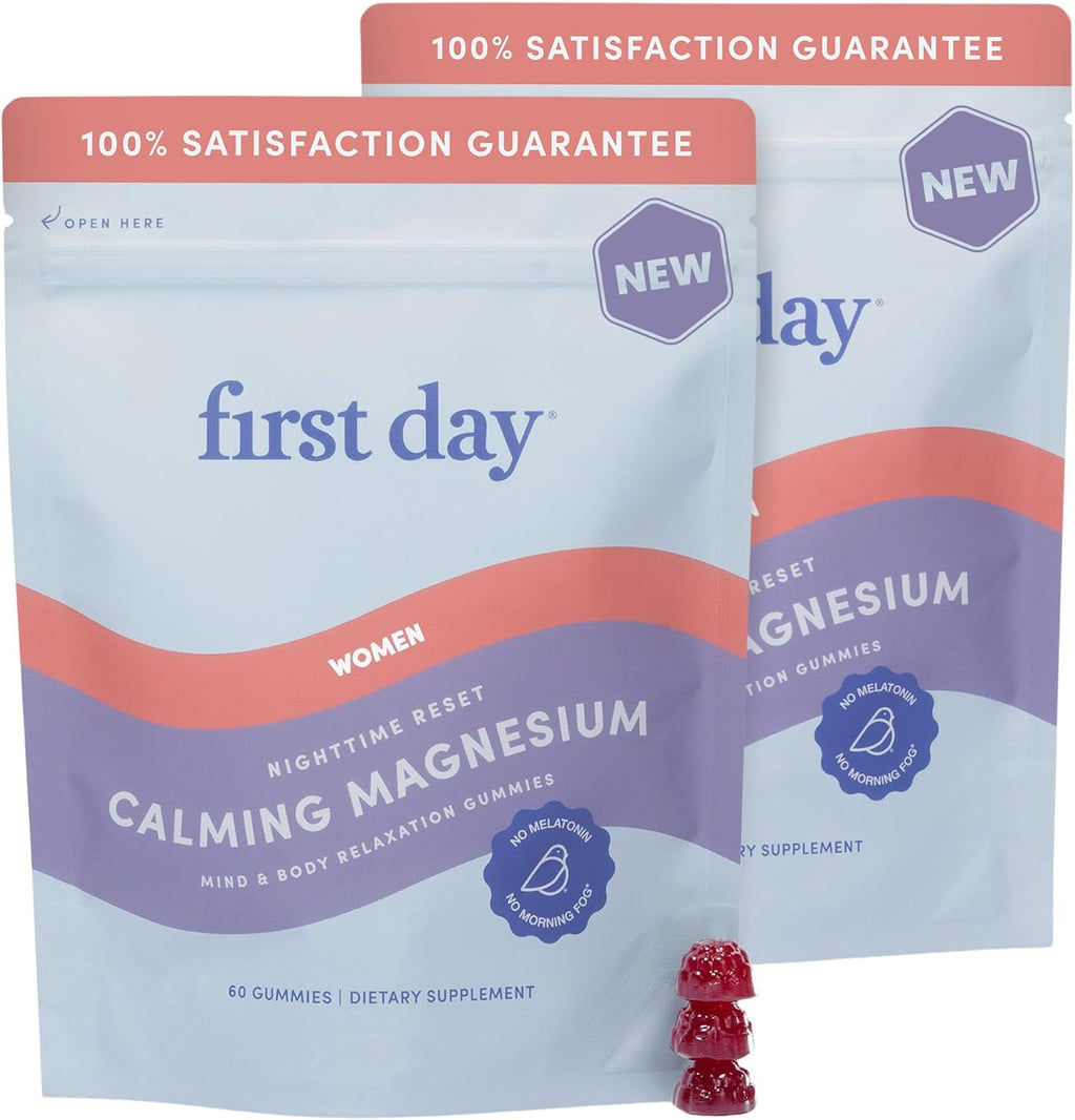 FIRST DAY Women’s Nighttime Reset Calming Magnesium Gummies – Sleep Aid Supports Peaceful Rest, Balanced Mood & Energy – Supplement with Magnesium Citrate, L-Theanine & No Melatonin – 60-Day Supply