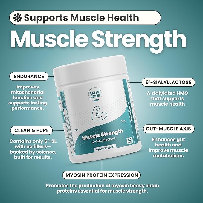 Layer Origin 6'-Sialyllactose (6'-SL HMO) for Muscle Health, GNE, Strength & Performance Support – Fast Recovery, Reduced Fatigue, 3000 mg per Serving, 60 Servings