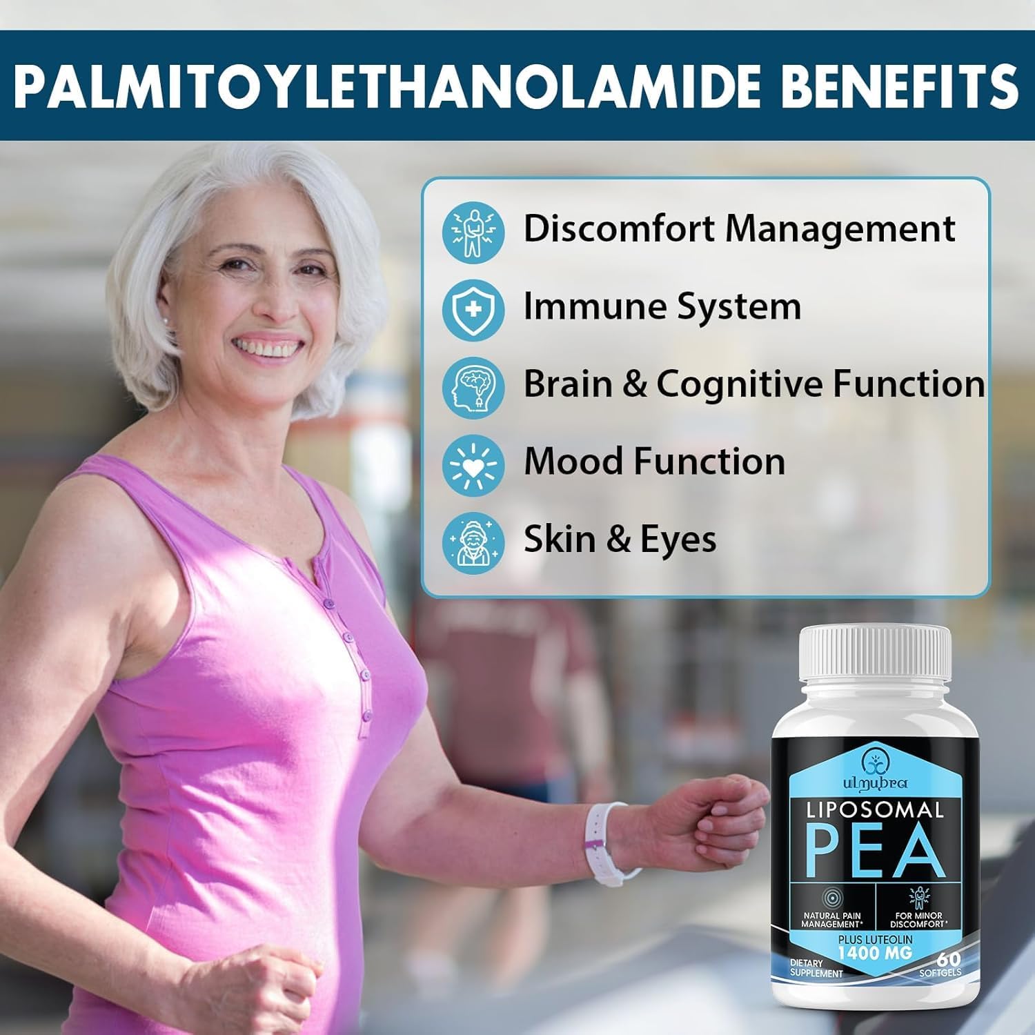 Liposomal Palmitoylethanolamide 1300 MG Plus Luteolin 100 MG, Superior Absorption, Micronized Pea Supplement for Discomfort Management, 60 Softgels