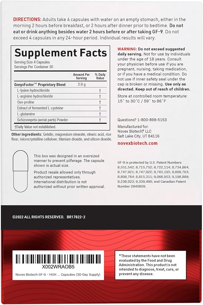 Novex Biotech GF-9 – HGH Boosting Supplement for Men – Workout Complex for Men – Support Energy, Endurance, Sleep, 120 Ct (30-Day Supply)