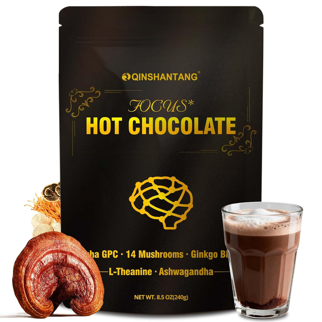 Mushroom Hot Chocolate | 14 Mushroom Blend with Adaptogens, Alpha GPC, Ginkgo Biloba & L-Theanine | Focus, Calm & Immune Support | Cacao Powder | Vegan, Keto, Gluten-Free | 8.5 Oz