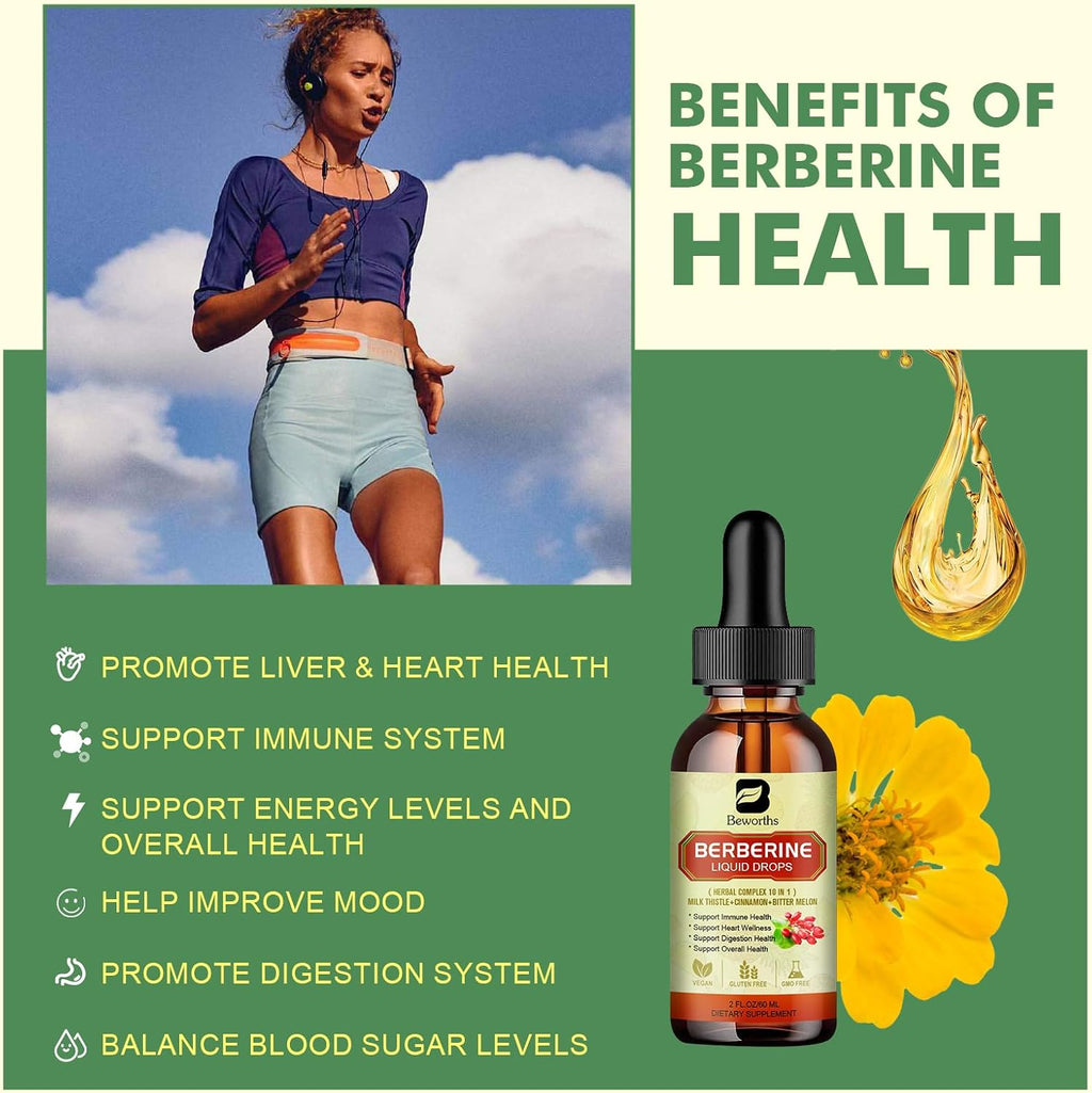 3PC Berberine Supplement with Ceylon Cinnamon - Berberine HCL Liquid Drops with Turmeric, Ceylon Cinnamon, Bitter Melon, Berberine Phytosome Activates AMPK & GLP-1 for Immune, Digestion Support