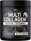 Premium Multi Collagen Peptides Protein Powder (1, 2, 3, 5 & 10) with Vitamin C, Biotin, Hyaluronic Acid, for Hair Skin and Nails - Marine, Bovine, Chicken & Eggshell (Unflavored, 45 Servings)