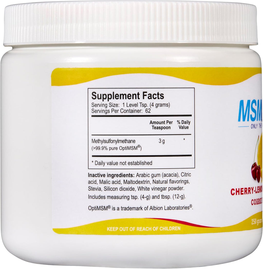 KALA HEALTH MSMPure Cherry Lemonade Flavored Coarse MSM Powder Flakes – US-Made MSM for Joint Health, Skin Appearance, and Hair & Nail Support – 8.8 oz, Organic Sulfur