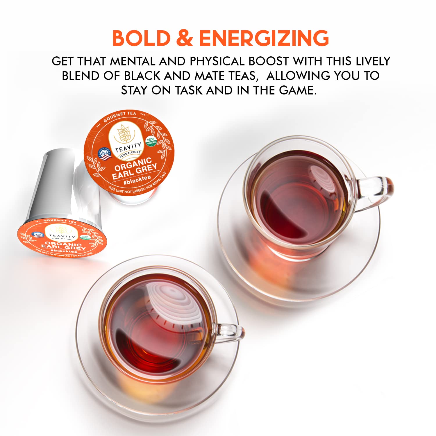 Organic Earl Grey Tea Pods for Keurig - Caffeinated Unsweet Black Tea for K Cup Brewing by Teavity (36 Tea Pods)