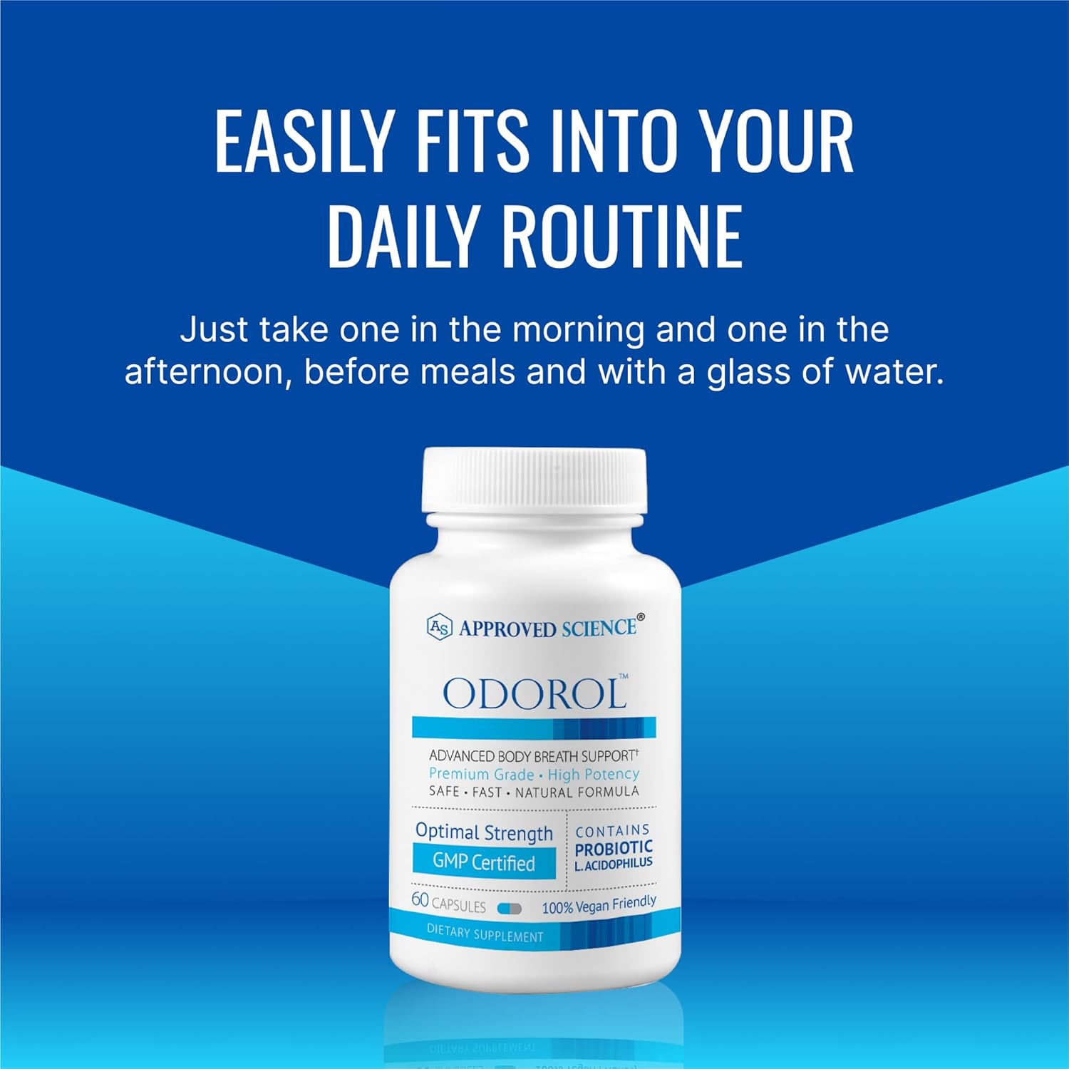 Approved Science Odorol - 60 Capsules - Freshen Bad Breath and Body Odor - Contains L.acidophilus, Green Tea, Magnolia Bark, Peppermint Oil, and Fennel - All Natural, Vegan Friendly, Non-GMO