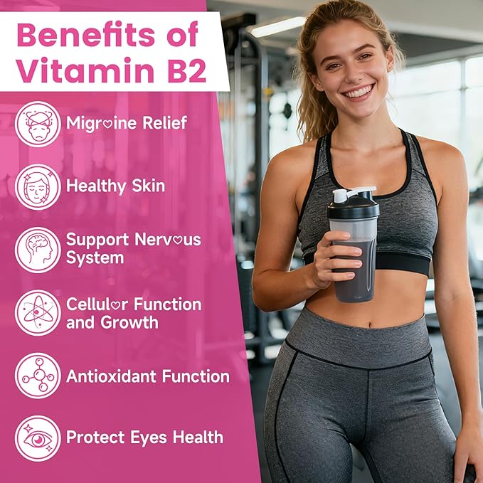 2 Pack Vitamin B2 Gummies Riboflavin 400mg Supplement with Magnesium for Kids & Adults B2 Gummies for Migra*ne Rel*ef, Nervous System Support & Skin Health, Raspberry Flavor, 120 Count