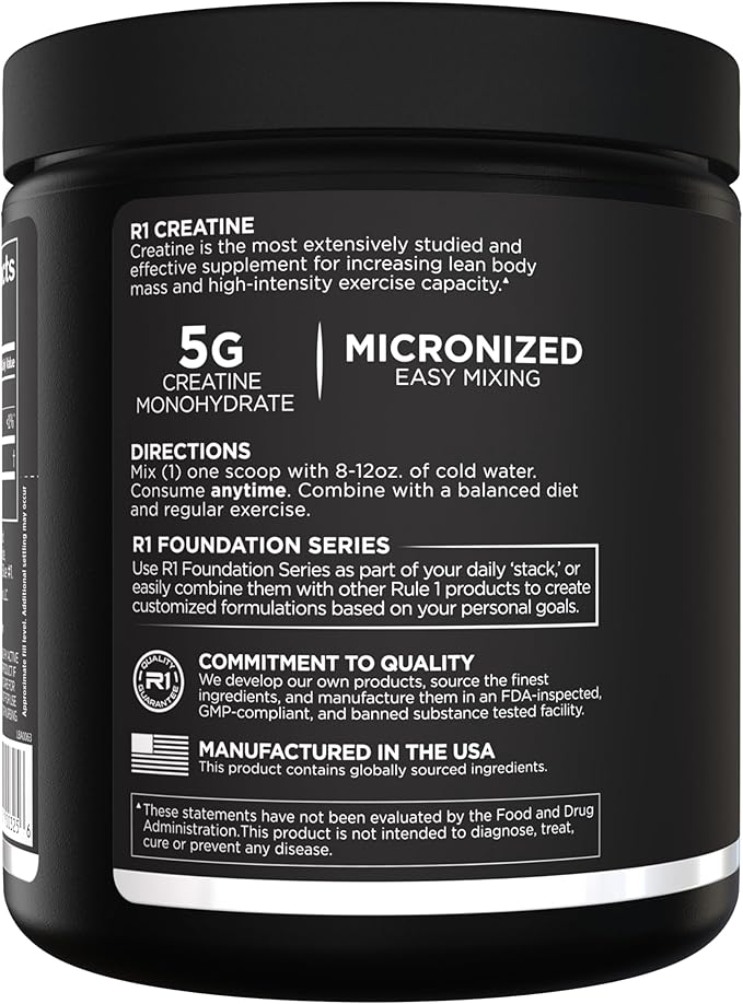 Rule 1 Creatine Powder – Pure Micronized Creatine Monohydrate for High-Intensity Exercise and Lean Body Mass Support, Flavored and Unflavored (30 Servings, Blue Raspberry)