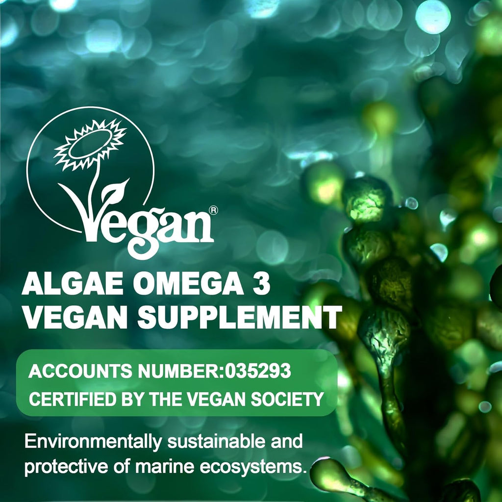 Omega 3 Gummies 2200mg from Algae Oil (DHA 640mg & EPA 290mg) for Women & Men, Vegan Omega 3 Fish Oil Alternative, w/CoQ10, Astaxanthin, Vitamin A, E, D3 for Brain, Eye, Antioxidant, Sugar Free, 1Pack