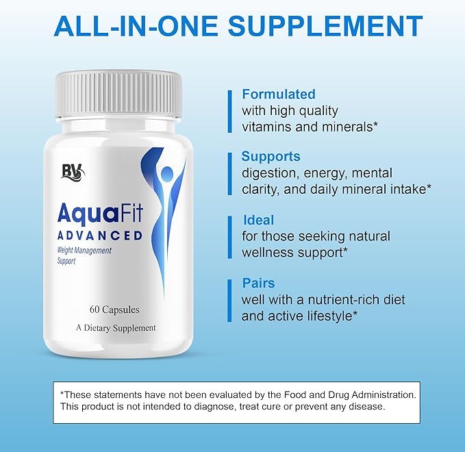 BLUE VIBE Aquafit Advanced Capsules, Aqua Fit Advanced Strength Overall Health & Wellness Support Supplement, Aquafit Official Premium All Natural Daily Health Support (1 Pack - 60 Capsules)