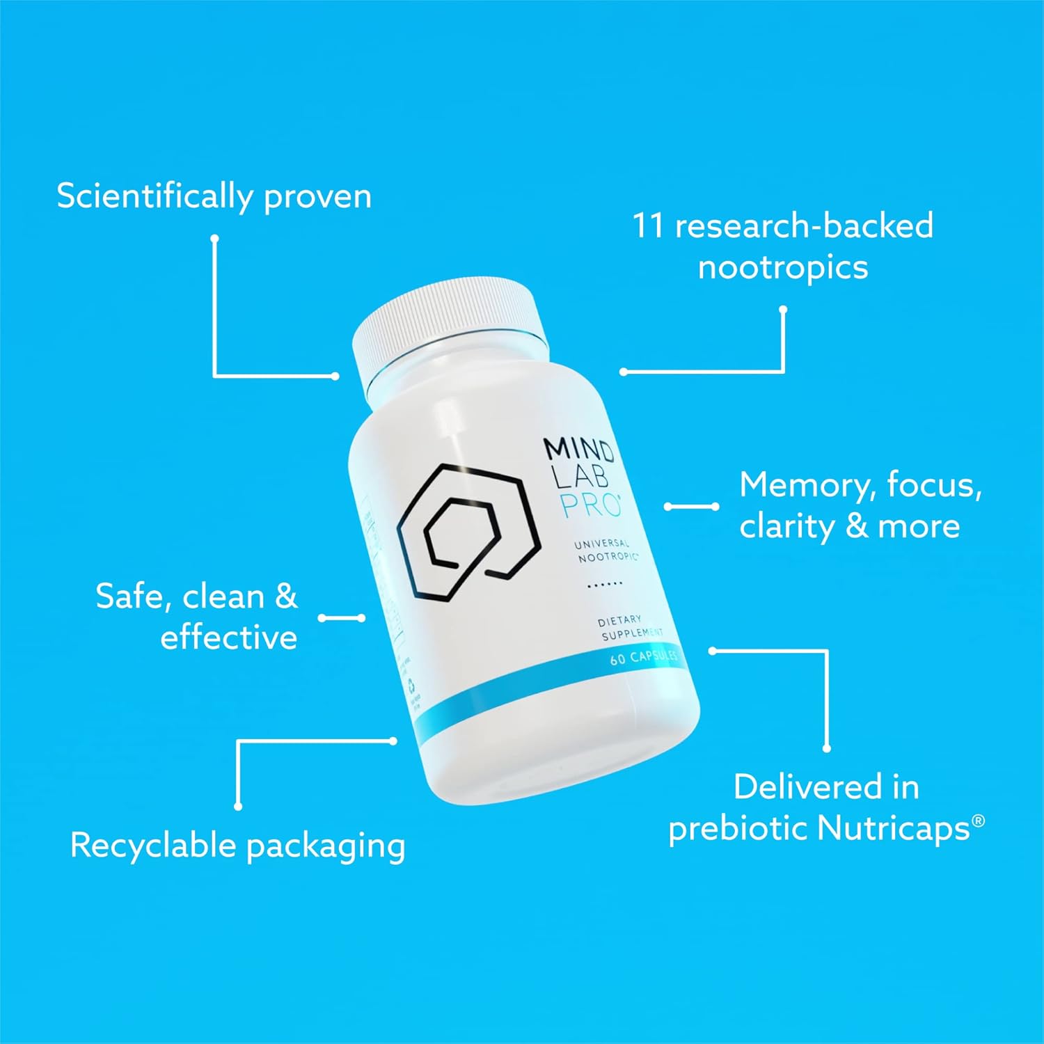 Mind Lab Pro® Universal Nootropic™ Brain Booster Supplement for Focus, Memory, Clarity, Energy - 60 Capsules - Plant-Based, Naturally Sourced Memory Vitamins for Better Brain Health