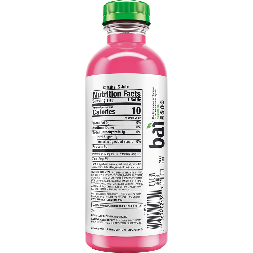 Bai Antioxidant Infused Water Beverage, Raspberry Lemon Lime, with Vitamin C and No Artificial Sweeteners, 18 Fluid Ounce Bottle, 12 Pack