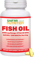 SHIFAA NUTRITION Halal Fish Oil 2000mg Softgels with 360mg EPA & 240mg DHA. 100 Wild Caught & Non-GMO Omega 3 Softgels for Heart & Brain Health. Burpless, Easy-to-Swallow Fish Oil Omega 3 Supplements