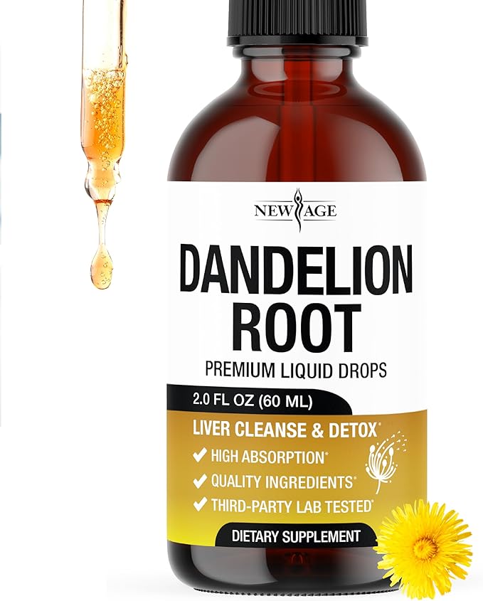 NEW AGE Dandelion Root Extract Drops - Liver Cleanse Detox Support - Dandelion Tincture for Liver Support - Vegan, Sugar & Alcohol-Free Liquid Supplement - 2 fl oz