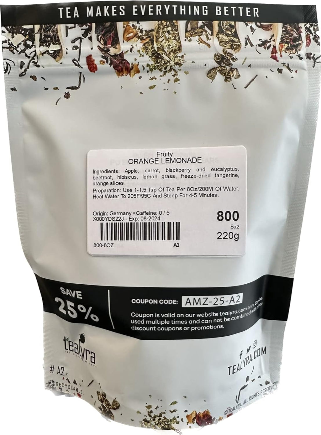 Tealyra - Orange Lemonade - Hibiscus - Eucalyptus - Lemongrass - Herbal Fruity Loose Leaf Tea Blend - VitaminsRich - Boost Immune System- 100% Natural – Hot and Iced - Caffeine-Free - 220g (8-ounce)