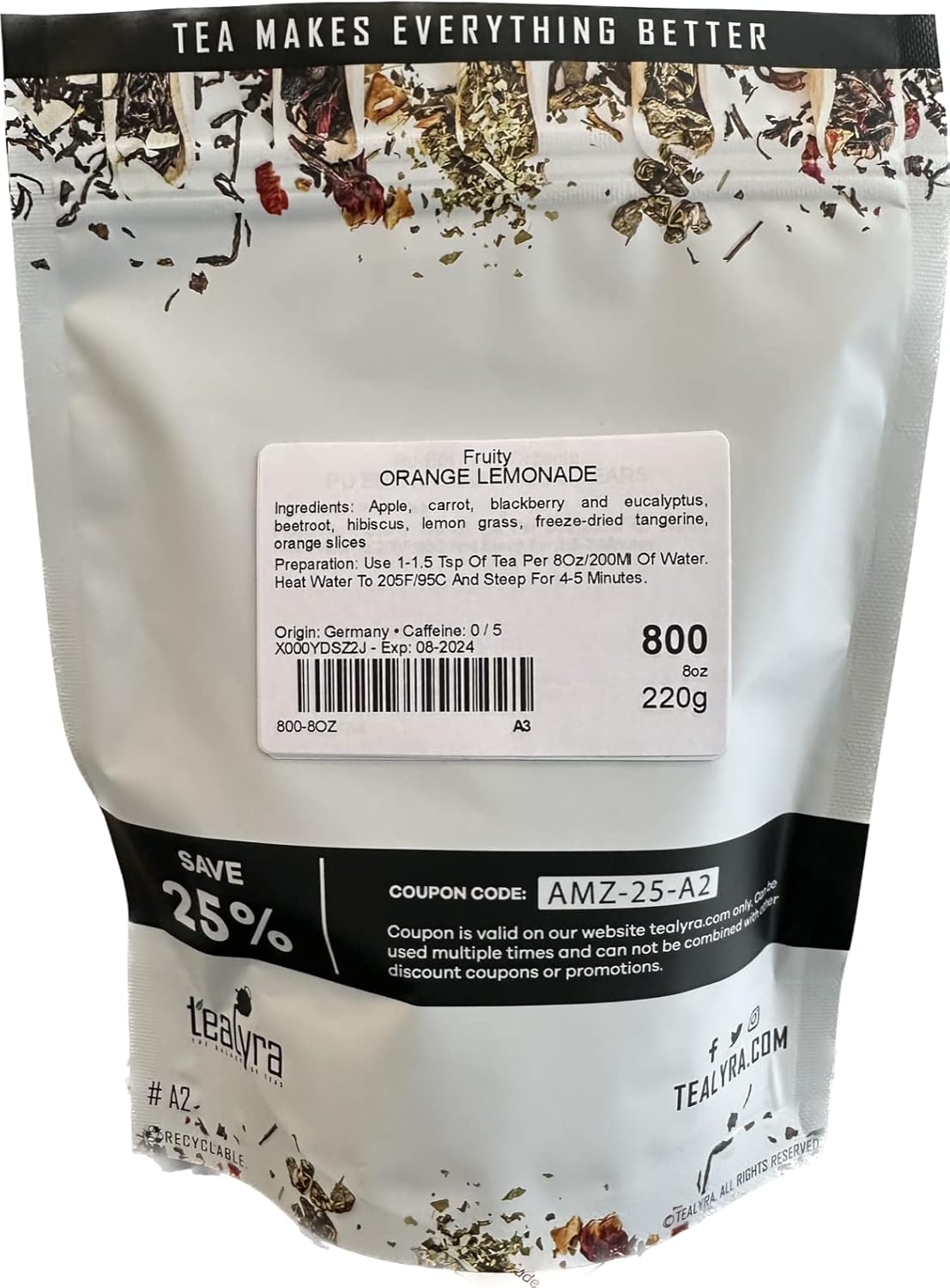Tealyra - Orange Lemonade - Hibiscus - Eucalyptus - Lemongrass - Herbal Fruity Loose Leaf Tea Blend - VitaminsRich - Boost Immune System- 100% Natural – Hot and Iced - Caffeine-Free - 220g (8-ounce)