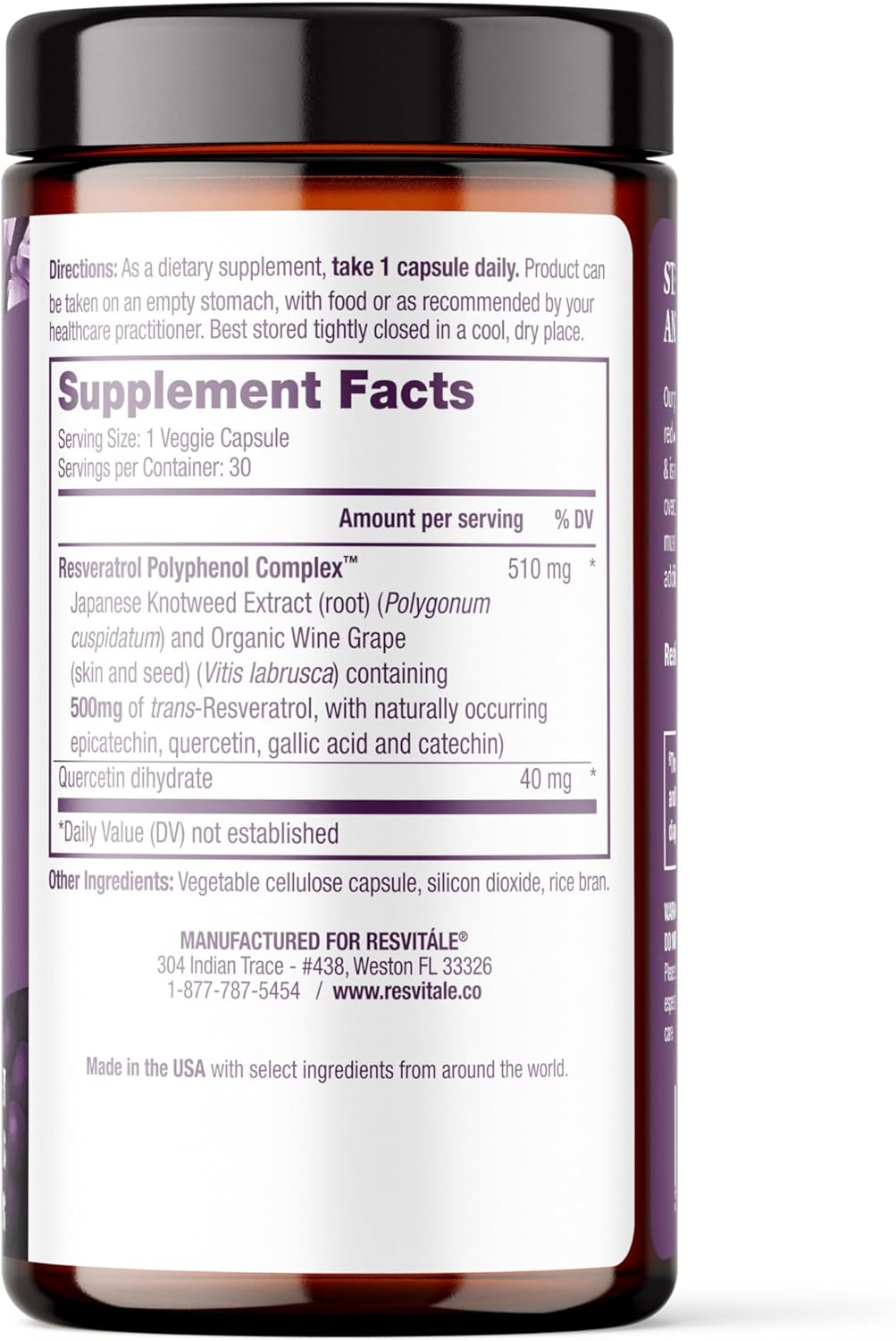 ResVitale Resveratrol 500 mg - Resveratrol Supplement for Men and Women - 30 Veggie Capsules