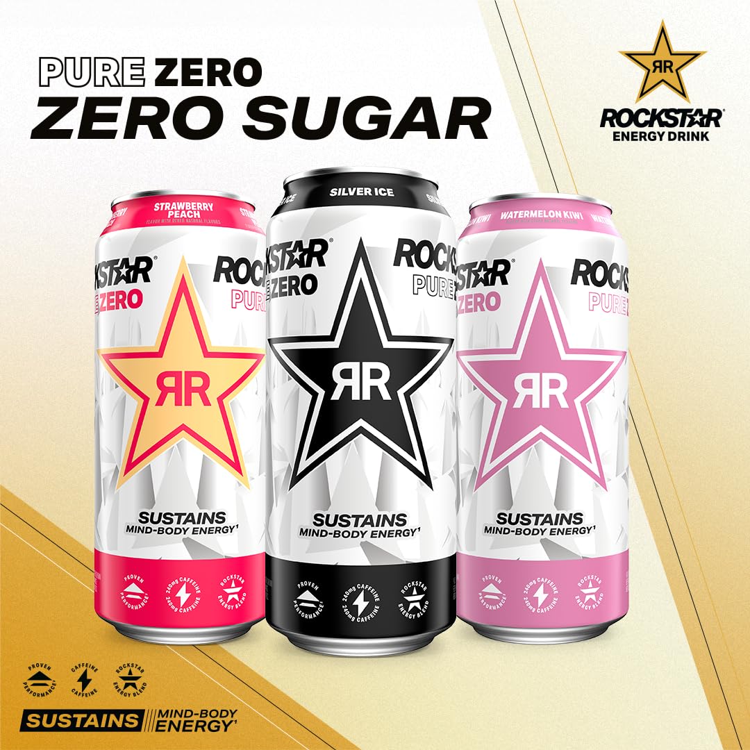 Rockstar Pure Zero Energy Drink, Orange, 0 Sugar, with Caffeine and Taurine, 16oz Cans (12 Pack) (Packaging May Vary)