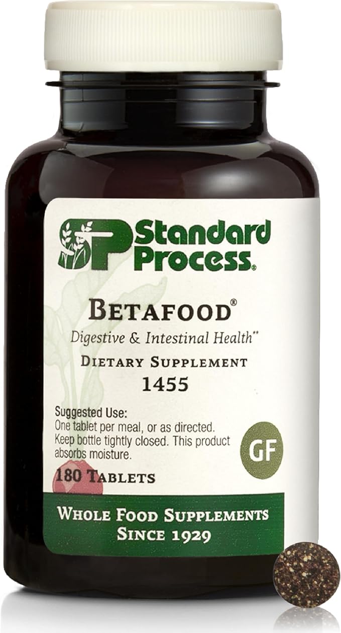 Standard Process Betafood Digestive & Intestinal Health Dietary Supplement - Vegan, Gluten-Free, Non-Dairy & Non-Soy - Dietary & Liver Care - 180 Tablets