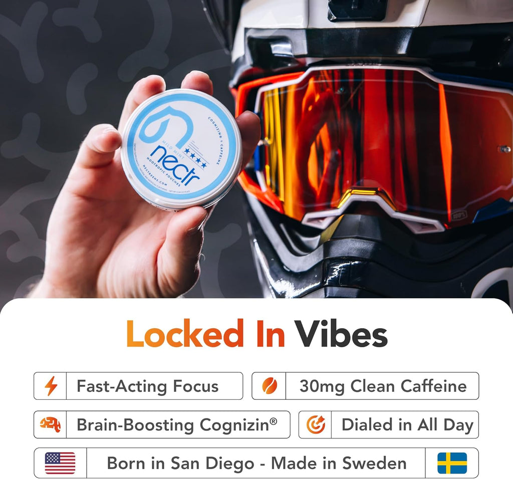 Nectr Energy Nootropic Pouches – Iced Mango Flavored, Caffeine Pouches with Cognizin® Citicoline. Sugar-Free Brain Treats. Smooth, Sustained Focus & Energy Supplement - 5 Pucks of 16pcs