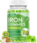 Iron Gummies with Multivitamin, Iron Supplement for Women & Men with Zinc, Vitamin B Complex & C, B12, Folate - Blood Builder & Energy Support for Adults & Kids - Green Apple & Kiwi Filled Gummies