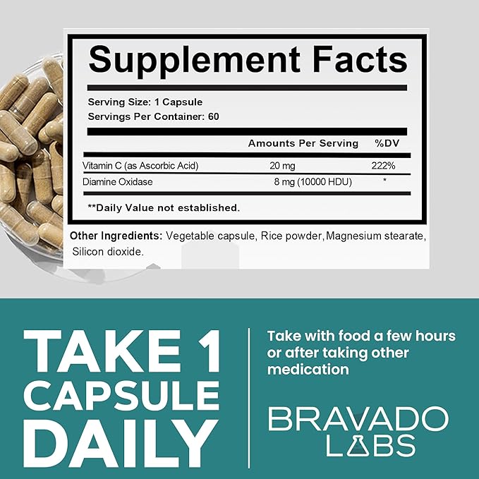 Histamine Blocker Supplements – DAO Enzyme Formula & Vitamin C – Daily Support for Histamine Intolerance & Immune Support – DAO Supplements Histamine Blocker – 60 Capsules – Made in USA