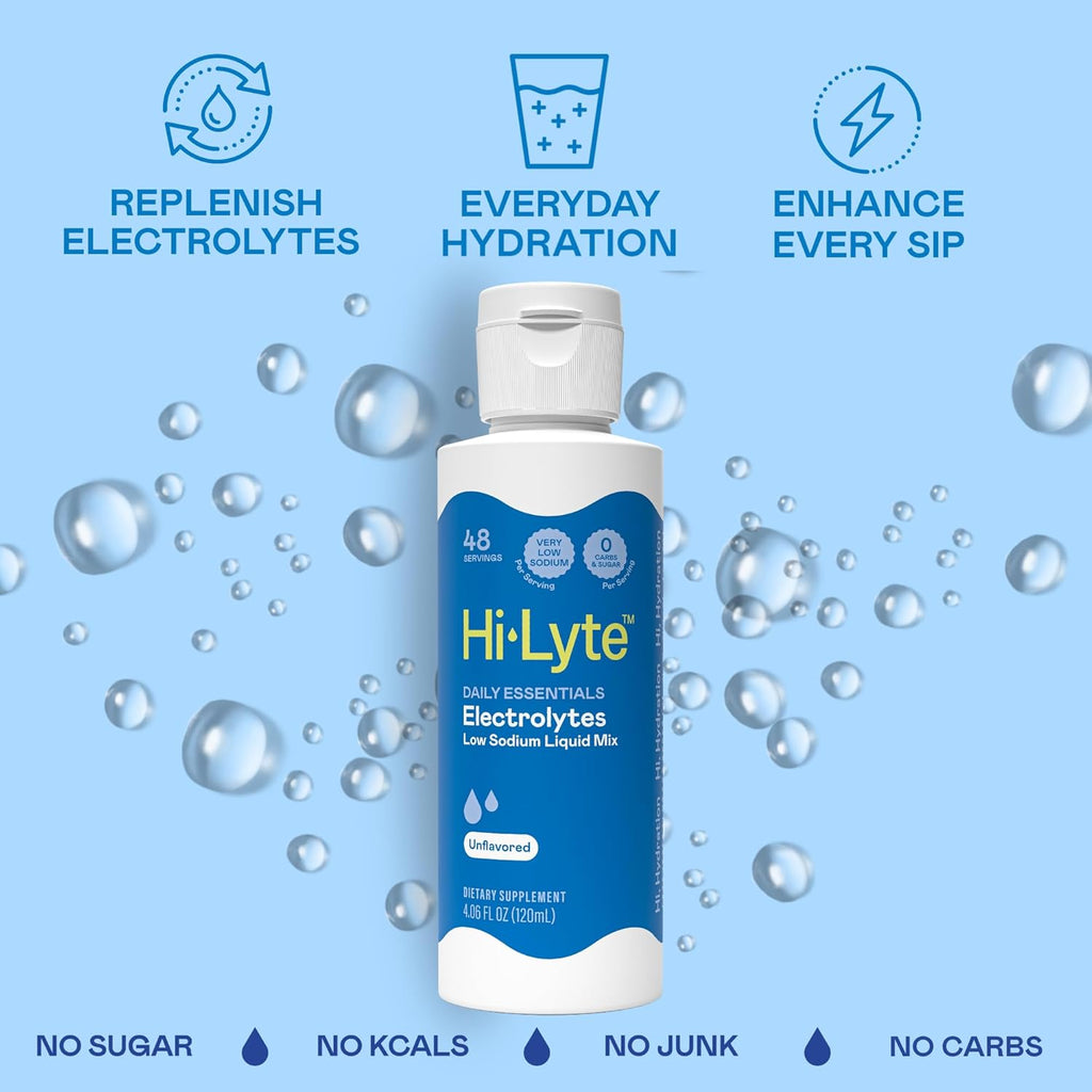 Hi-Lyte Daily Essentials Low Sodium Electrolytes Liquid Mix Unflavored, 48 Servings