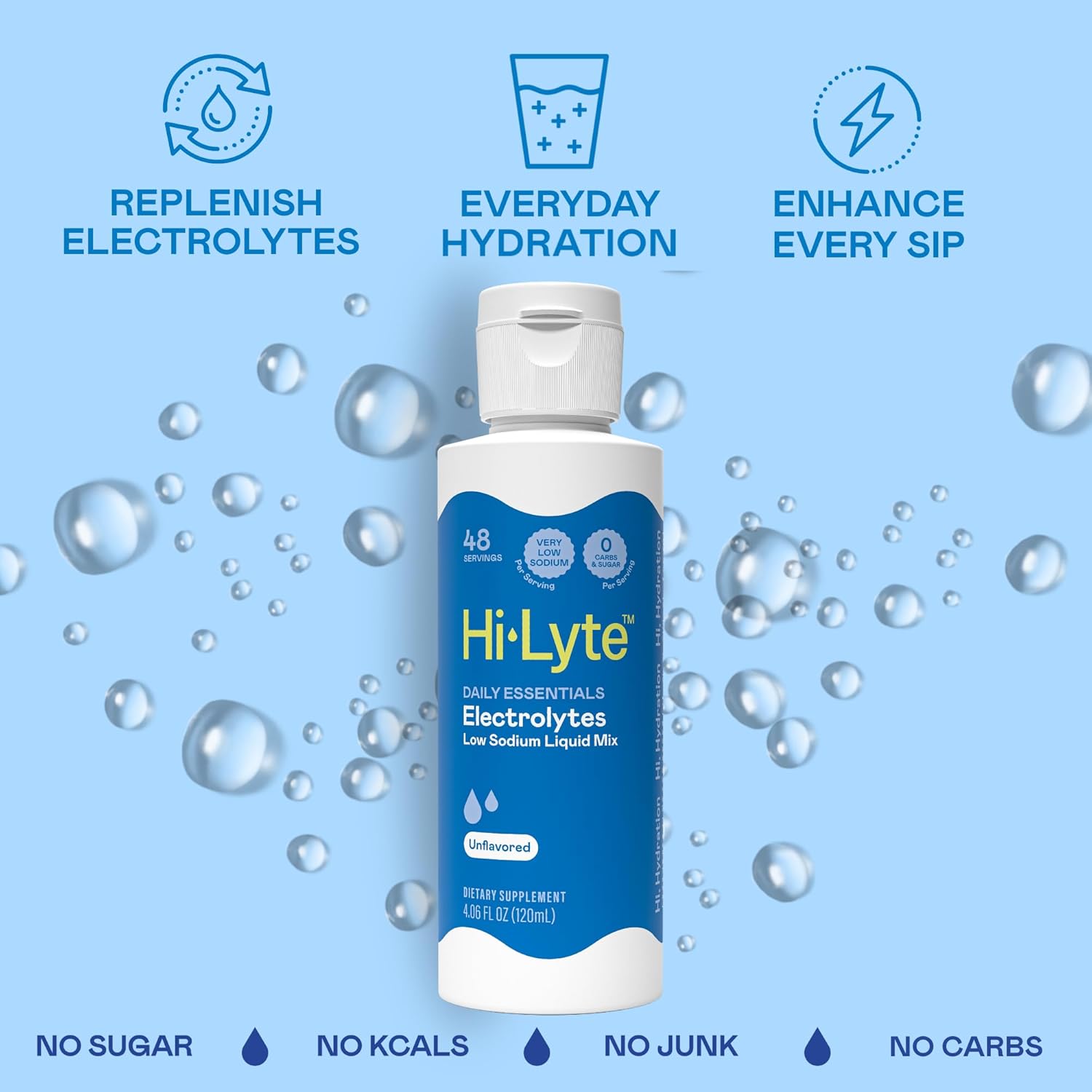 Hi-Lyte Daily Essentials Low Sodium Electrolytes Liquid Mix Unflavored, 48 Servings