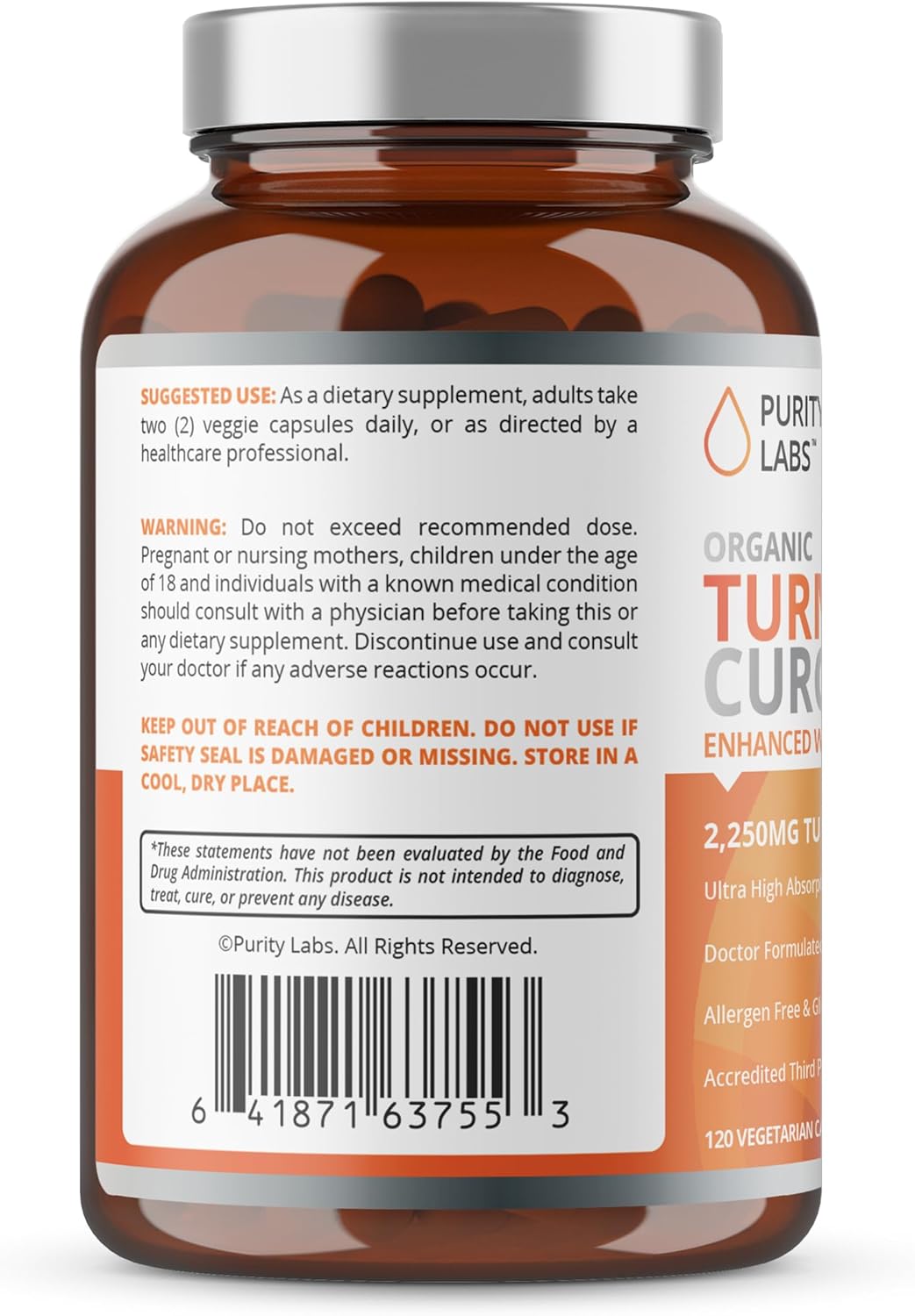 Organic Turmeric Curcumin with Black Pepper Bioperine 2,250 MG/Serving, 95% curcuminoids - Antioxidant Joint Supplement, Muscle & Brain Support - Turmeric Supplement, Non-GMO, Vegetarian, 120 Capsules
