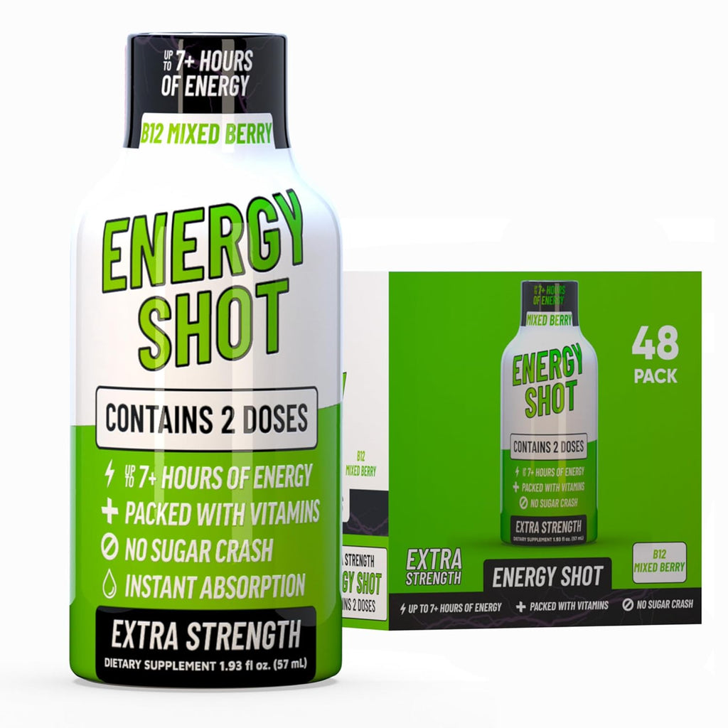 B12 Mixed Berry Extra Strength Energy Shot 48 pk – 260mg Natural Caffeine B12 B6 – Energy & Vitality Support – 2 Servings Sugar Free Zero Calorie Green Tea B-Vitamins Electrolytes Vegan – 1.93 fl oz