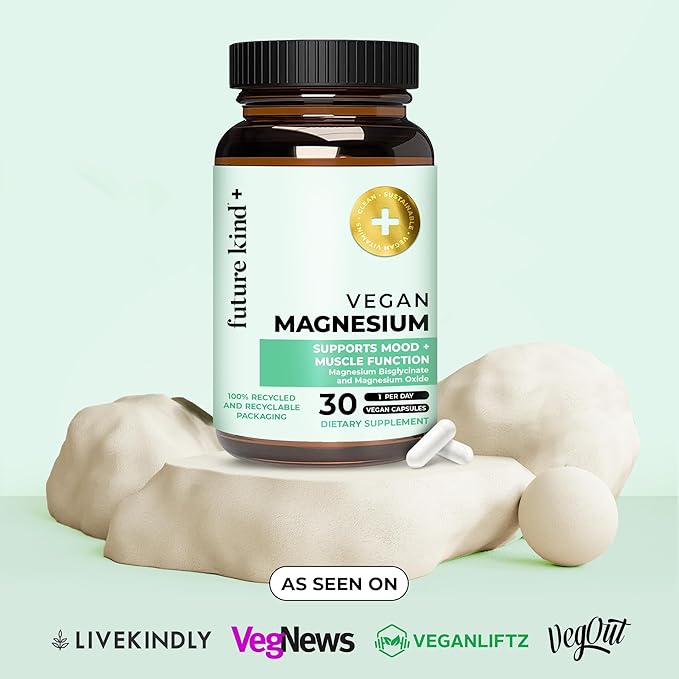 Future Kind Magnesium Glycinate, Supports Muscle and Nerve Function, High Absorption Chelated Magnesium Supplement, Nightly Calm, Energy & Metabolism, Highly Bioavailable & Potent - 30 Vegan Capsules