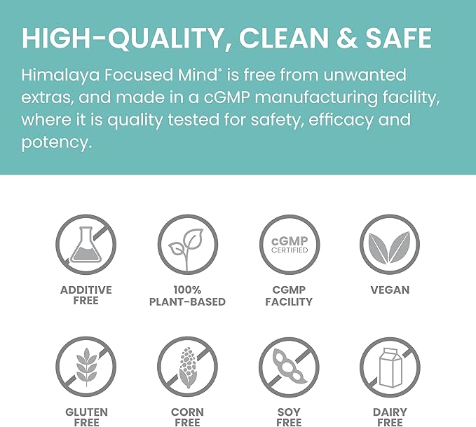 Himalaya Focused Mind Supplement, with Ashwagandha, Bacopa & L-Theanine for Attention, Focus and Energy Support, 60 Vegan Capsules, Gluten Free, 1 Month Supply