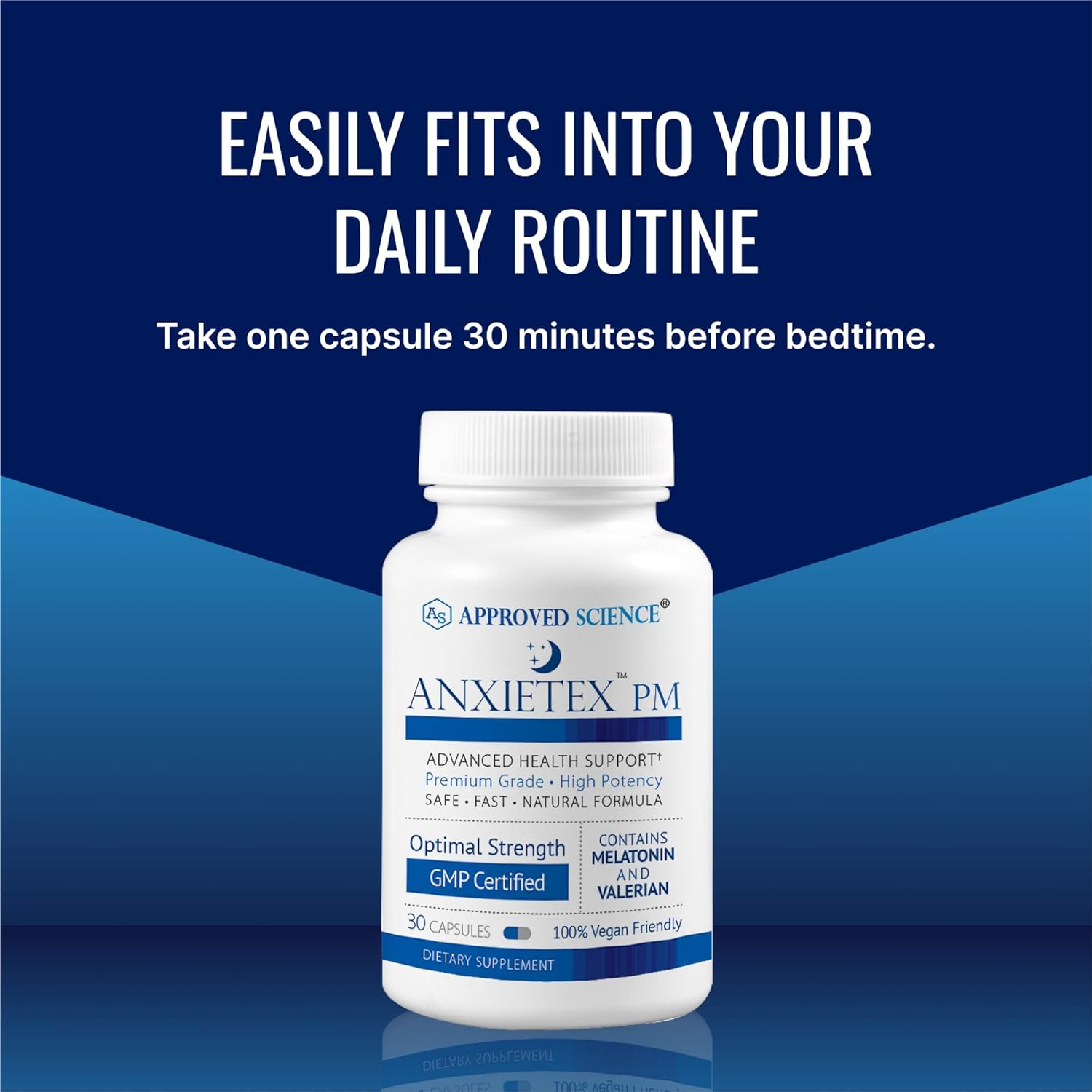 Approved Science Anxietex Night - Ease Worry and Discontent, Sleep Well - Valerian, Passion Flower, Chamomile - 30 Capsules - Vegan Supplement - Made in The USA
