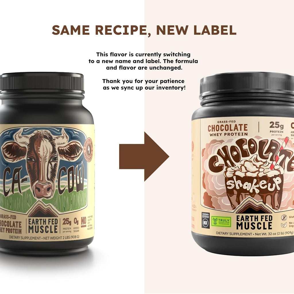 Earth Fed Muscle Chocolate Shakeup Truly Grass Fed Whey Protein Isolate NSF-Certified. No Artificial Ingredients, Soy Free, Gluten Free, Non-GMO and Hormone Free (2 Pound, 29 Servings, Chocolate)