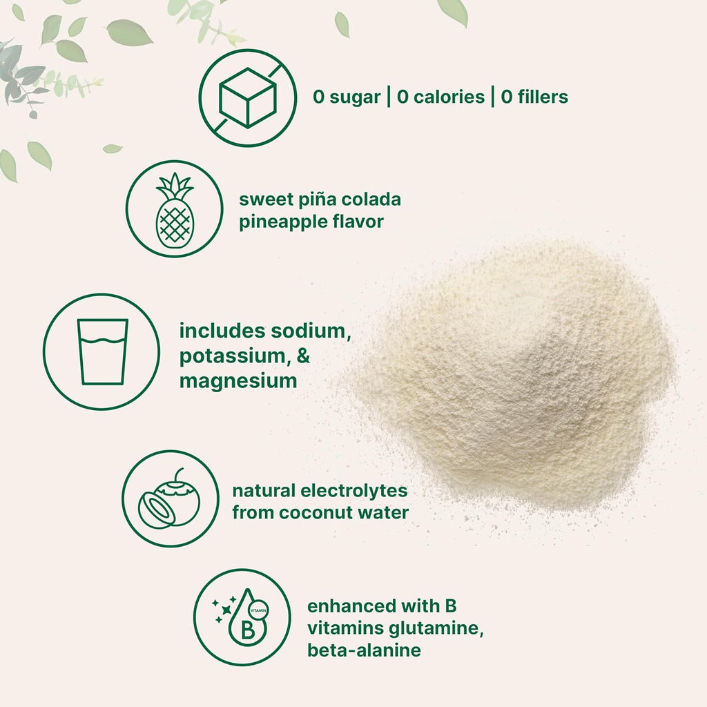 Electrolytes Powder, 2 lbs | 95 Servings | Sugar Free Workout Hydration | Potassium, Sodium, Magnesium, L-Glutamine, Beta-Alanine, & B Complex | Natural Coconut Water | Pineapple Piña Colada Flavor