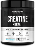 Jacked Factory Creatine + BCAAs - Creatine Monohydrate + BCAA Powder for Increased Post-Workout Recovery, Performance, Lean Muscle Growth, & Reduced Fatigue - 30 Servings, Blue Raspberry