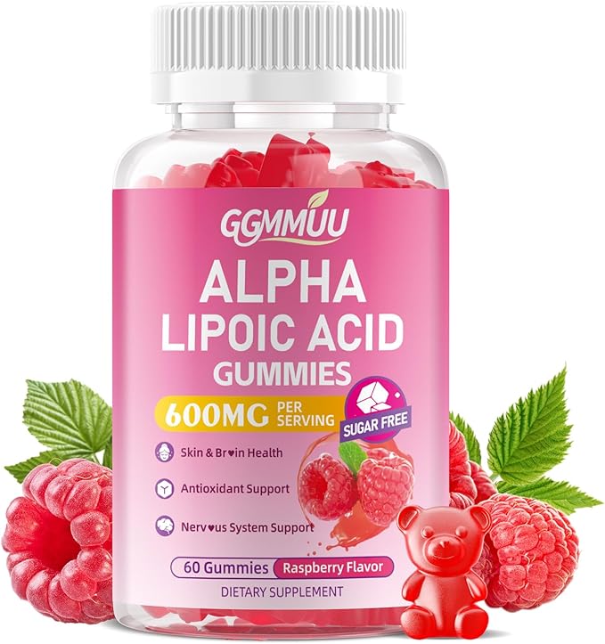 Alpha Lipoic Acid Gummies 600mg, High Absorption Chewable ALA Supplement, Raspberry Flavor, Vegan, Sugar Free, 60 Count
