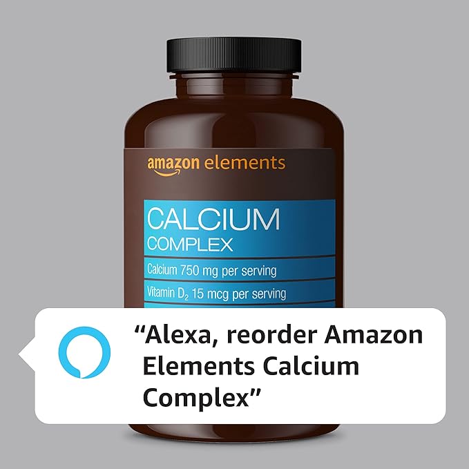 Amazon Elements Calcium Complex, 750mg, Vegan, With Vitamin D₂ and Magnesium, 195 Capsules