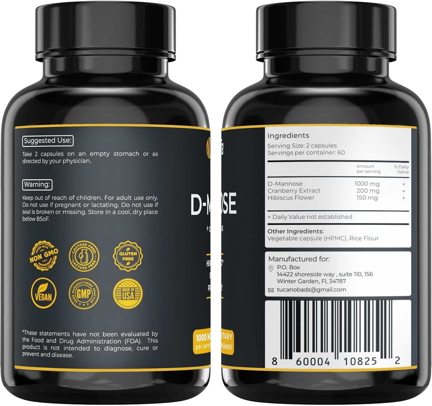 Urinary Tract Infection Treatments D Mannose 1000mg Capsules - Potent D-Mannose & Cranberry Pills with Hibiscus Extract - Healthy Bladder Control, Strength Urinary Tract Support (120 Capsules)