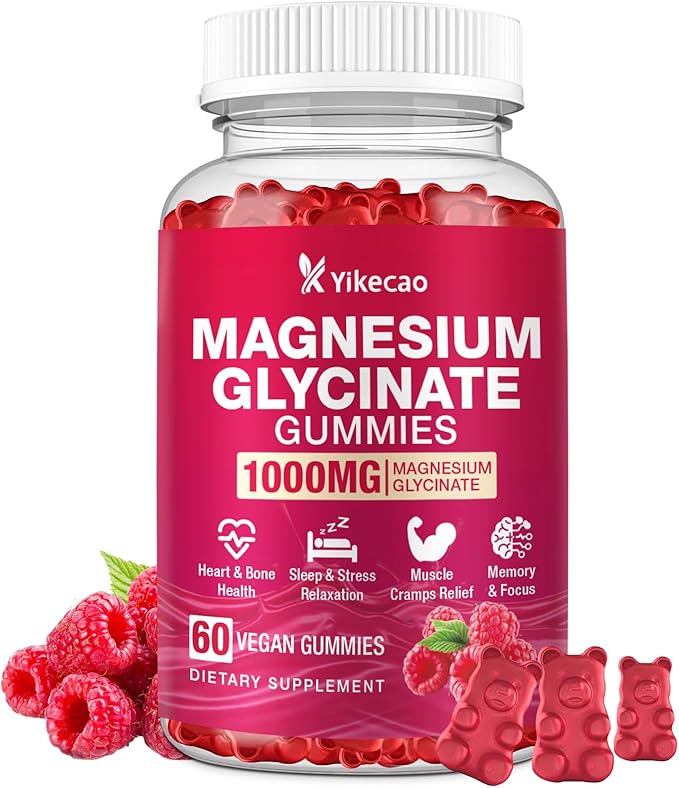 Magnesium Glycinate Gummies 1000mg, Magnesium Gummies for Adults & Kids with L-Threonate, Magnesium Supplement for Relaxation, Calm, Sugar Free, Raspberry Flavor, 60 Count
