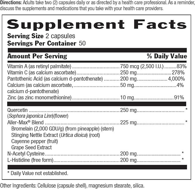 Country Life Aller-Max - Quercetin Supplements with Bromelain - Immune Support with Vitamin C, Zinc, and Botanical Blend - Certified Gluten-Free, Vegan (100 Count (Pack of 1))