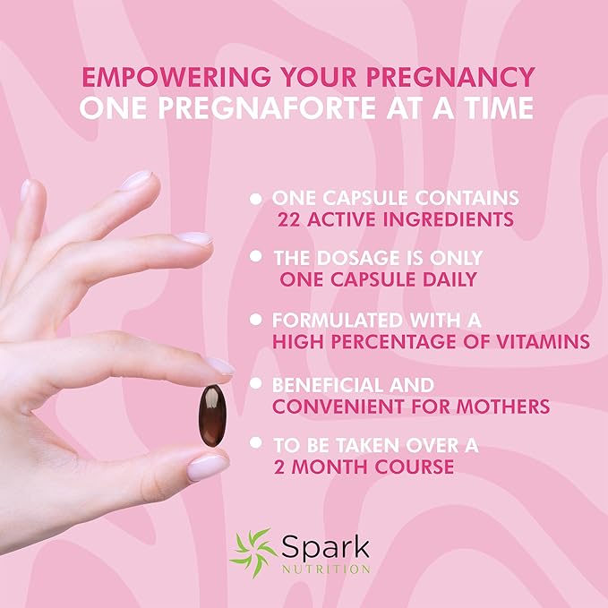 Pregnaforte 1 a day Prenatal vitamins for women 2 month: Folic acid, Fish Oil Omega 3 DHA/EPA, Vitamin D3, B6, Vitmain B12, C, E, Calcium, Iron, Magnesium, Zinc supplement FSA HSA eligble multivitamin
