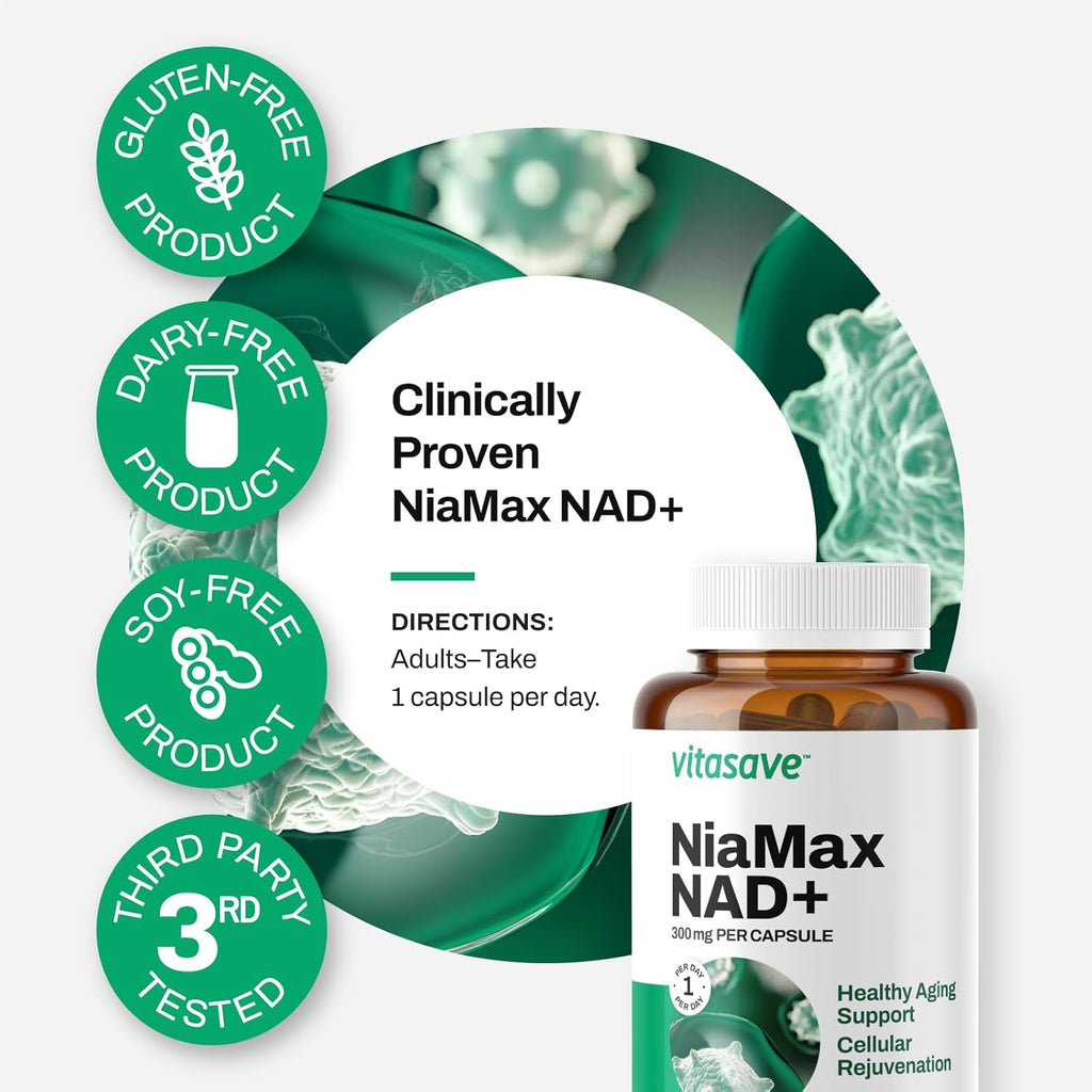 NiaMax NAD+ Supplement – 300mg Niacinamide Riboside per Capsule – High-Potency NAD+ Precursor for Energy, Healthy Aging & Metabolic Function – Vegan, Non-GMO, Gluten-Free (90 Capsules)