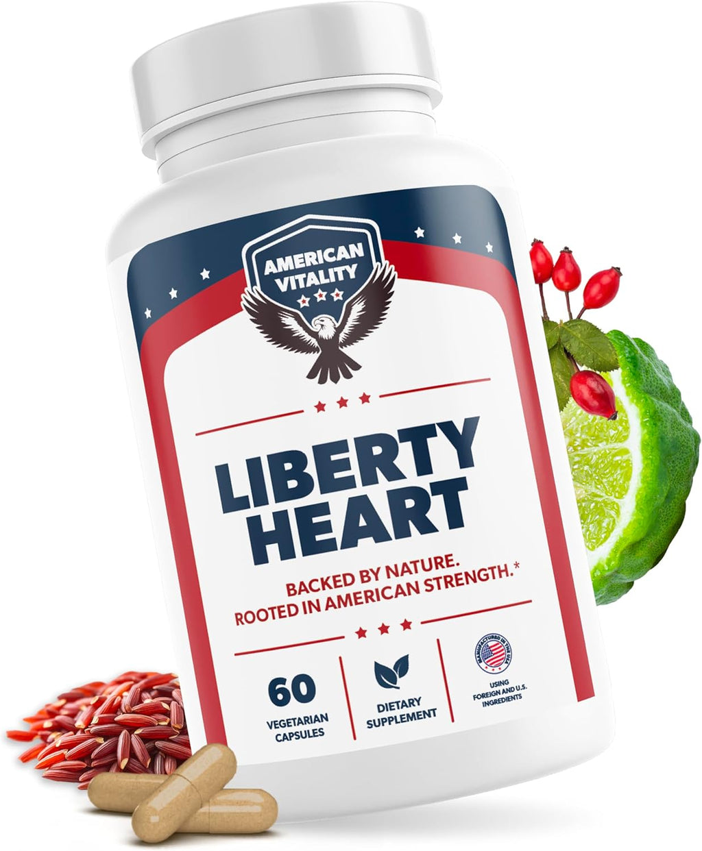 Liberty Heart - Berberine, Red Yeast Rice & Citrus Bergamot, Heart Wellness Supplement, Supports Healthy Cholesterol Levels & Blood Pressure Already in Normal Range* - 60 Capsules
