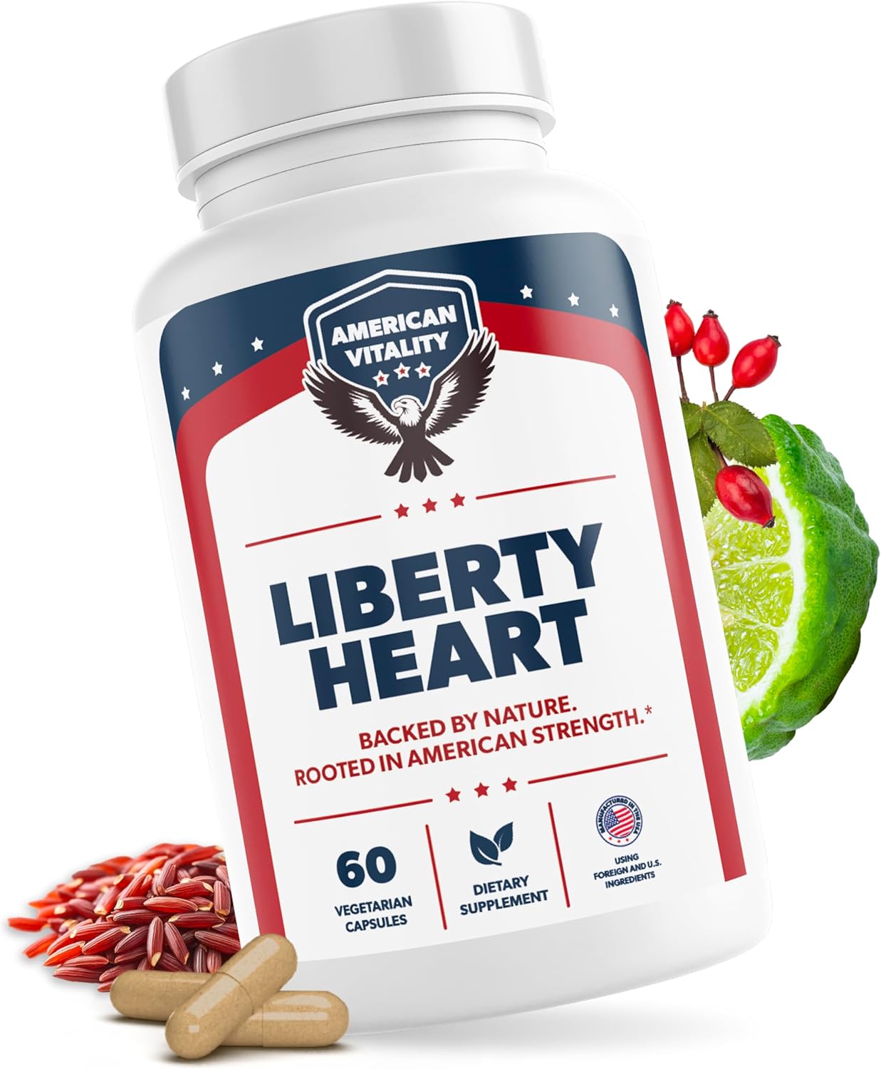 Liberty Heart - Berberine, Red Yeast Rice & Citrus Bergamot, Heart Wellness Supplement, Supports Healthy Cholesterol Levels & Blood Pressure Already in Normal Range* - 60 Capsules