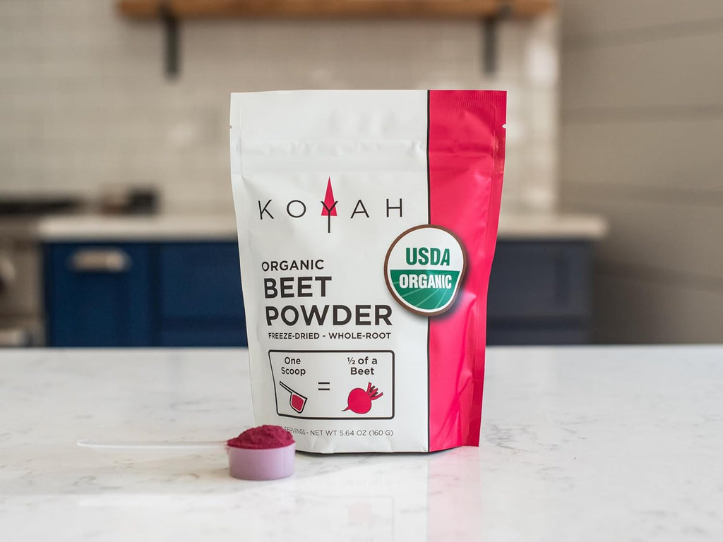 KOYAH - Organic Beet Powder (1 Scoop = 1/2 Beet): 30 Servings, Freeze-Dried Beetroot, Whole-Root Powder, Non-GMO, Vegan, Allergen-Free. Add to Water, Juice or Smoothies.